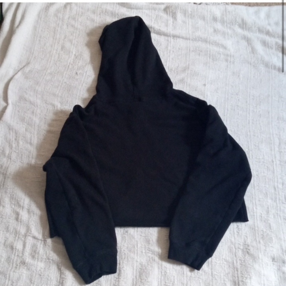 PINK hooded Sweatshirt black laced cropped hoodie gym beach pool Victoria’s - Picture 2 of 8